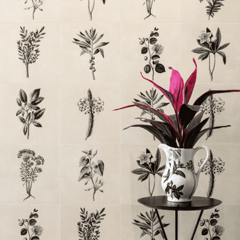 Porcelanato artístico Patch Pólen, assinado por Calu Fontes para Decortiles