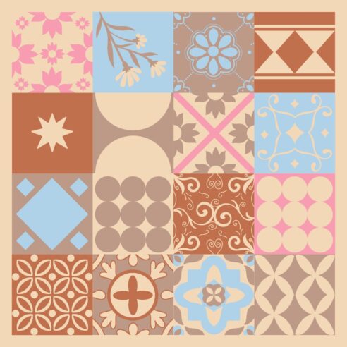 Padrões de ladrilhos hidráulicos que inspiraram o patchwork de crochês | Imagem: Divulgação