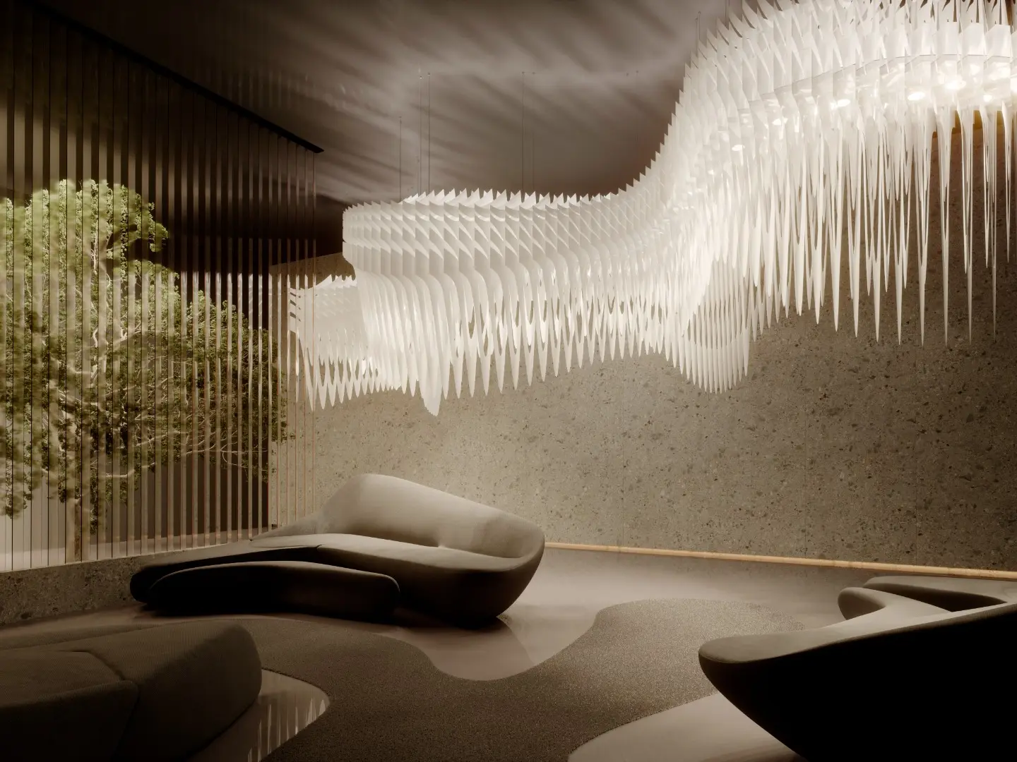 Aria Infinita, luminária escultural da Slamp em parceria com Zaha Hadid Design | Foto: Divulgação